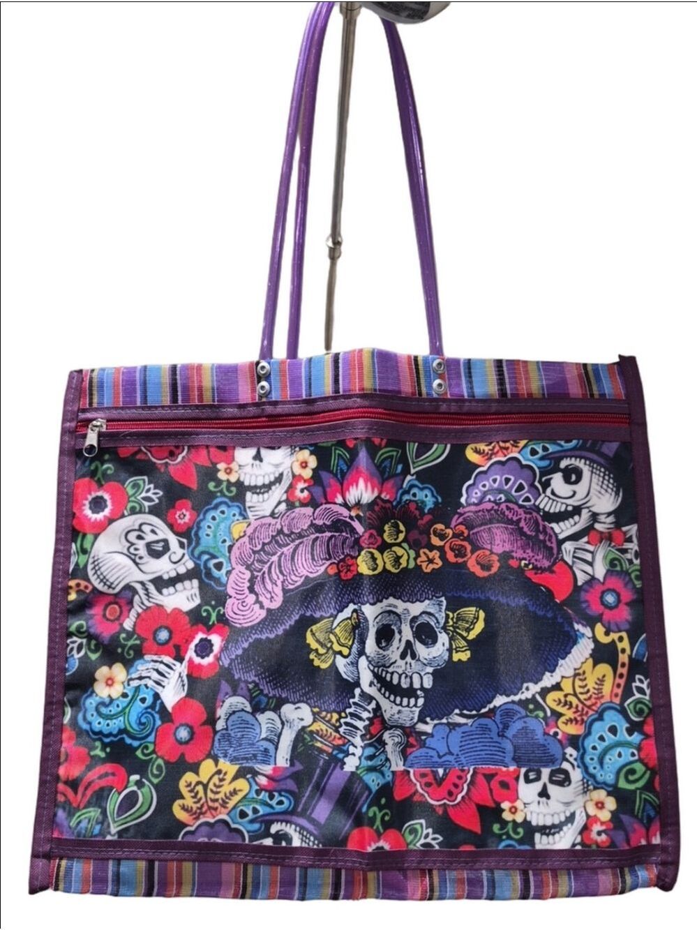 Bolsa Mexicana market tote bag With a vibrant Day of the Dead Catrina design
